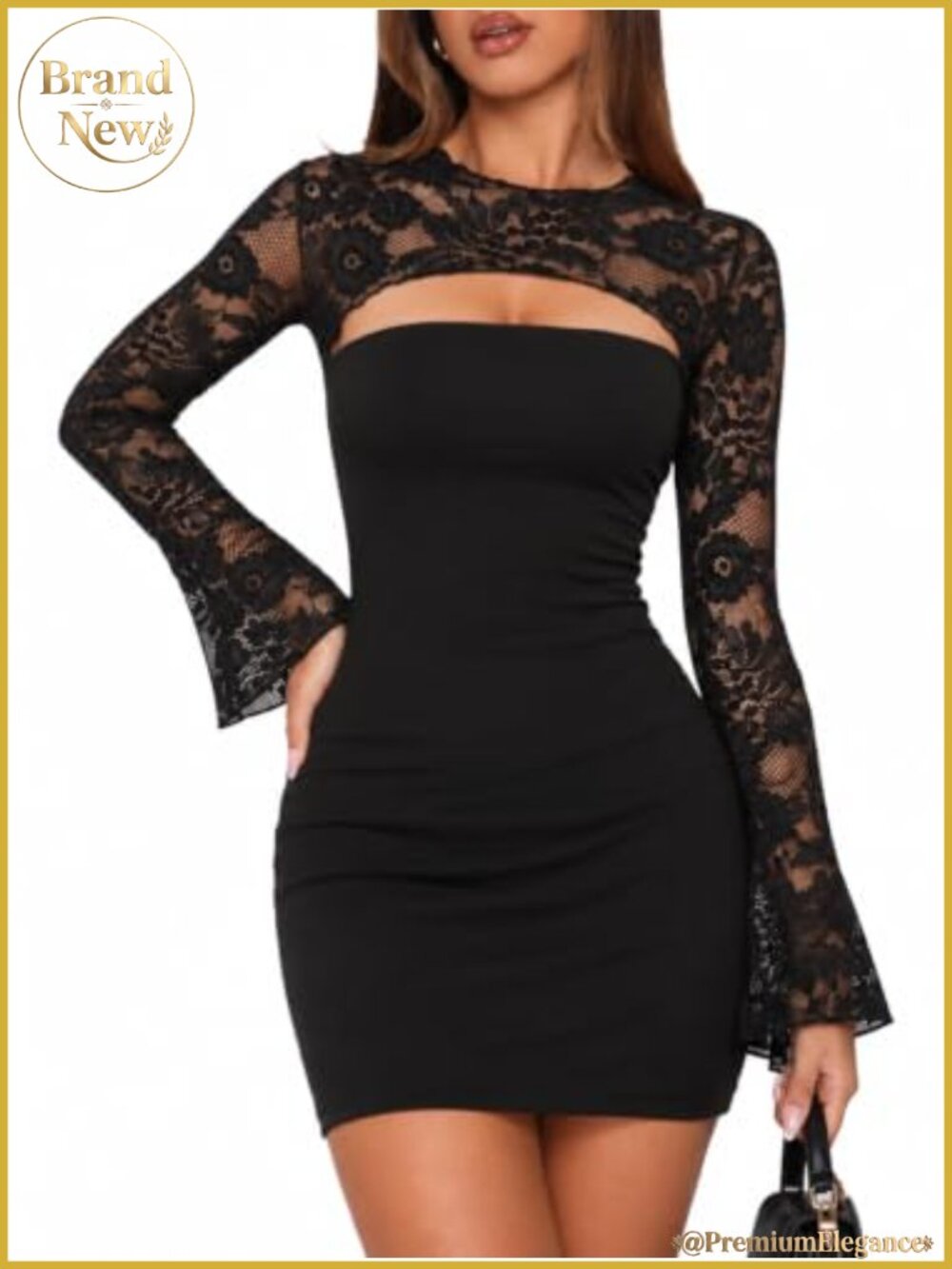 Lace Long Sleeve Cutout Double Lined Bodycon Mini Dress